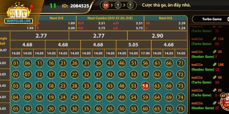 Các loại cược trong Number Game Hit Club